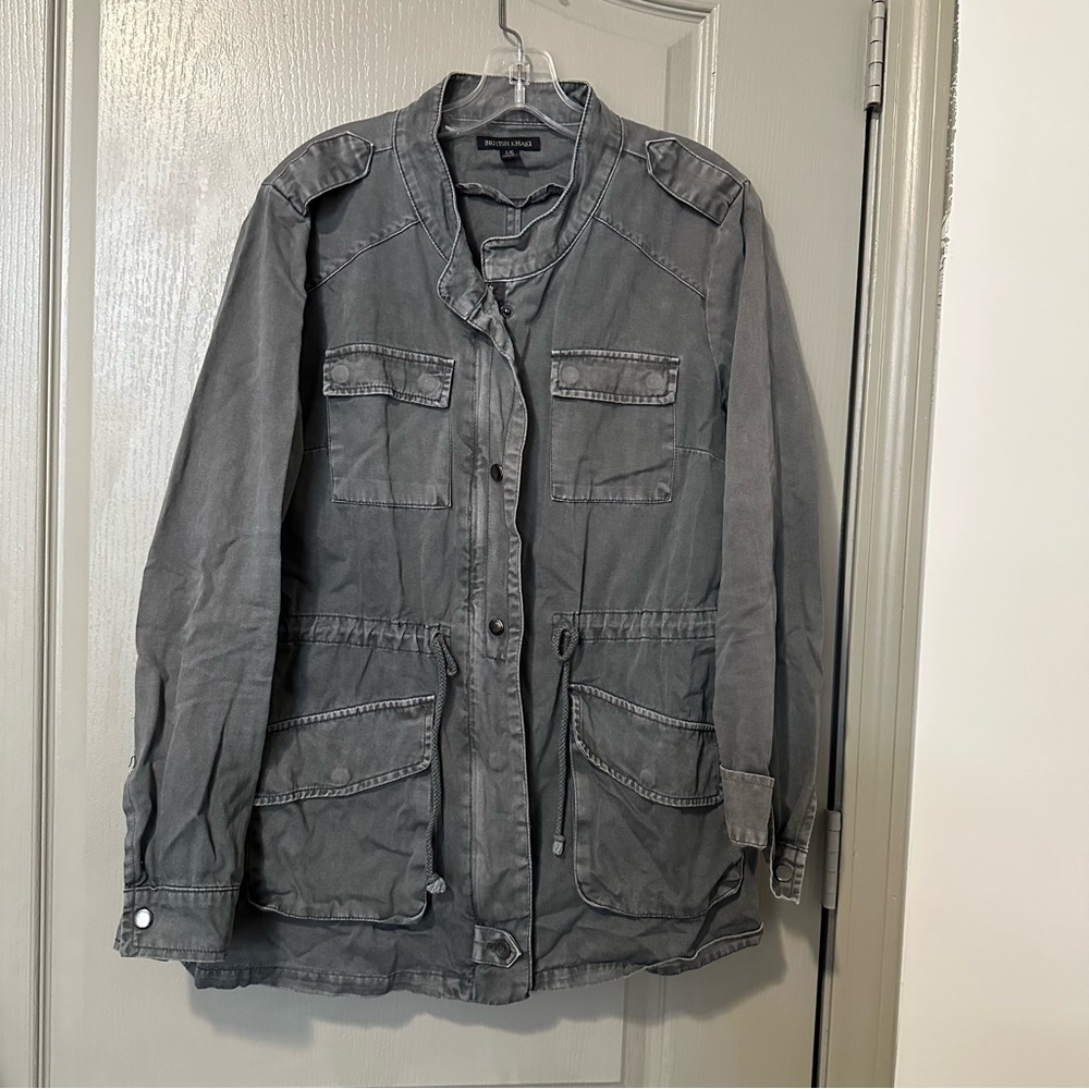 British Exchange Large Grey Zip Snap Button Moto Jacket Grunge Punk Casual Y2K